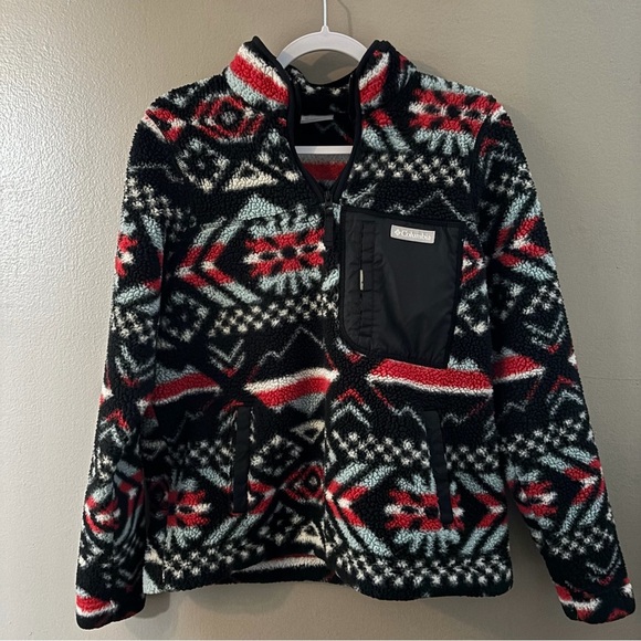 Columbia Tops - Columbia Women's Fleece Hoodie - Black, Red, White Pattern